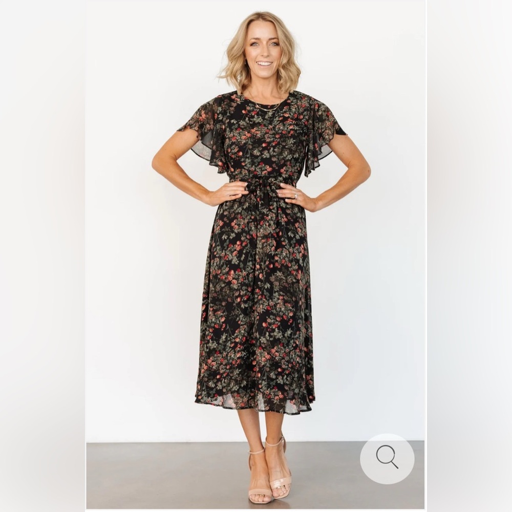 Baltic Born Black and Red Floral Midi Dress